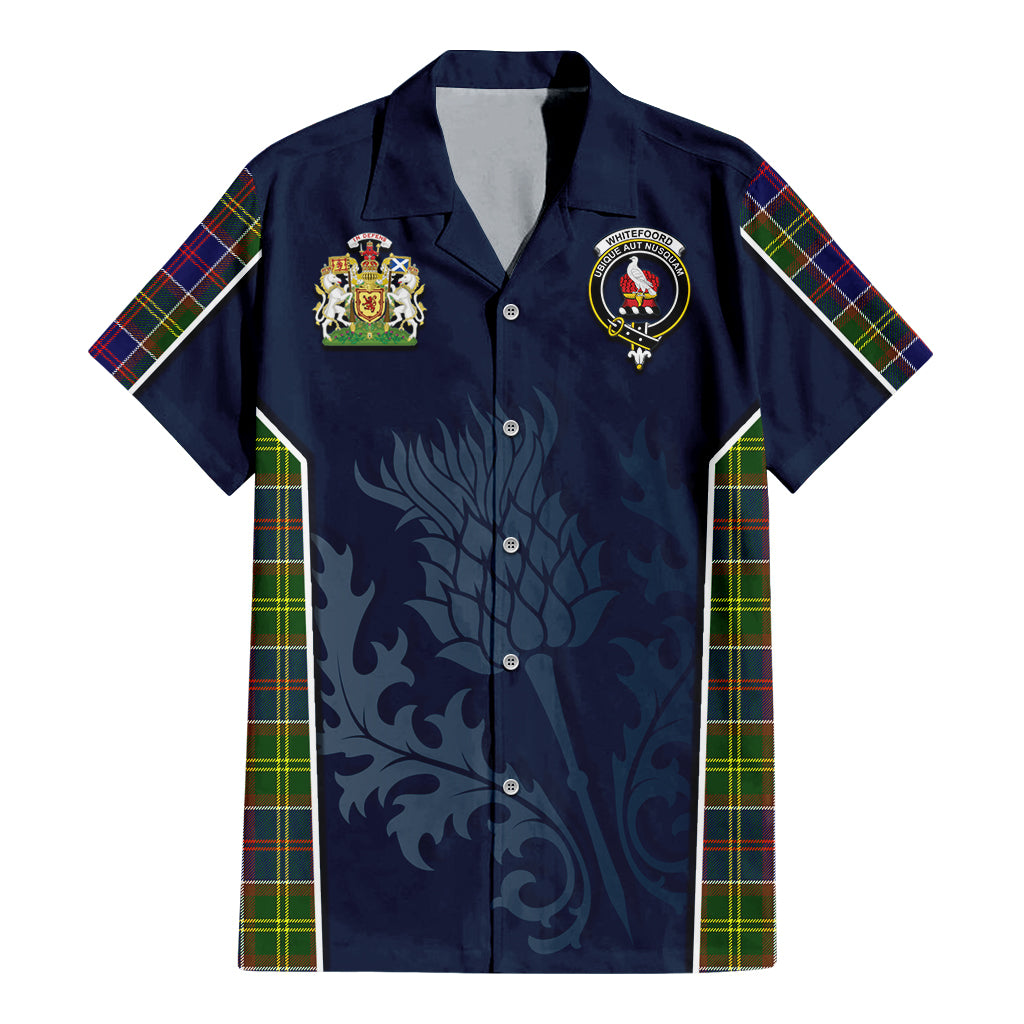 Tartan Vibes Clothing Whitefoord Modern Tartan Short Sleeve Button Up Shirt with Family Crest and Scottish Thistle Vibes Sport Style