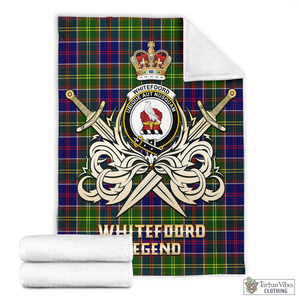 Tartan Vibes Clothing Whitefoord Modern Tartan Blanket with Clan Crest and the Golden Sword of Courageous Legacy