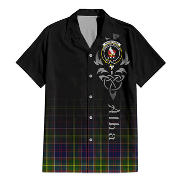 Whitefoord Tartan Short Sleeve Button Up Shirt Featuring Alba Gu Brath Family Crest Celtic Inspired