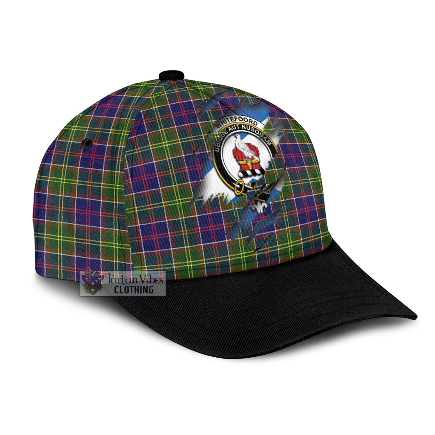 Tartan Vibes Clothing Whitefoord Modern Tartan Classic Cap with Family Crest In Me Style