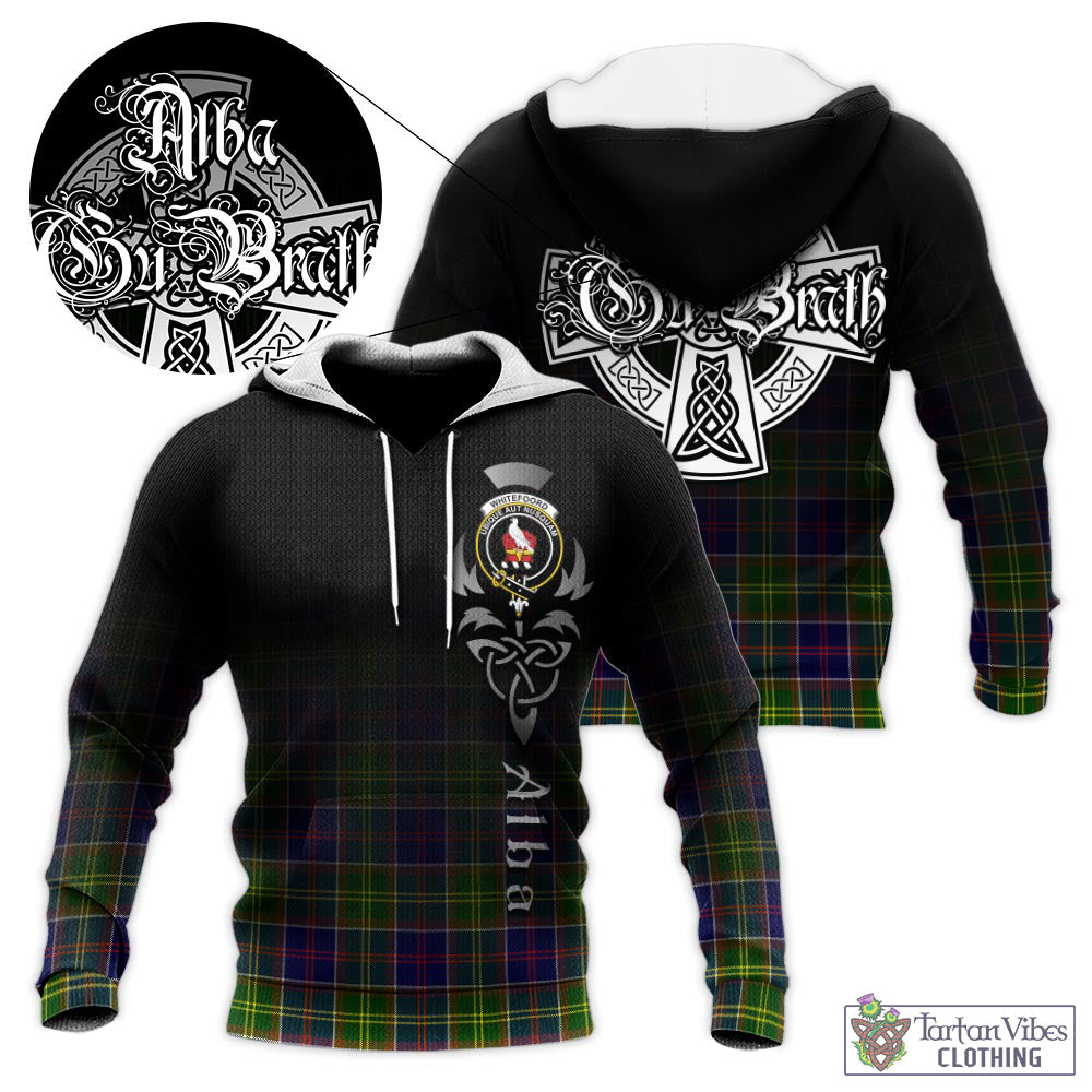 Tartan Vibes Clothing Whitefoord Modern Tartan Knitted Hoodie Featuring Alba Gu Brath Family Crest Celtic Inspired