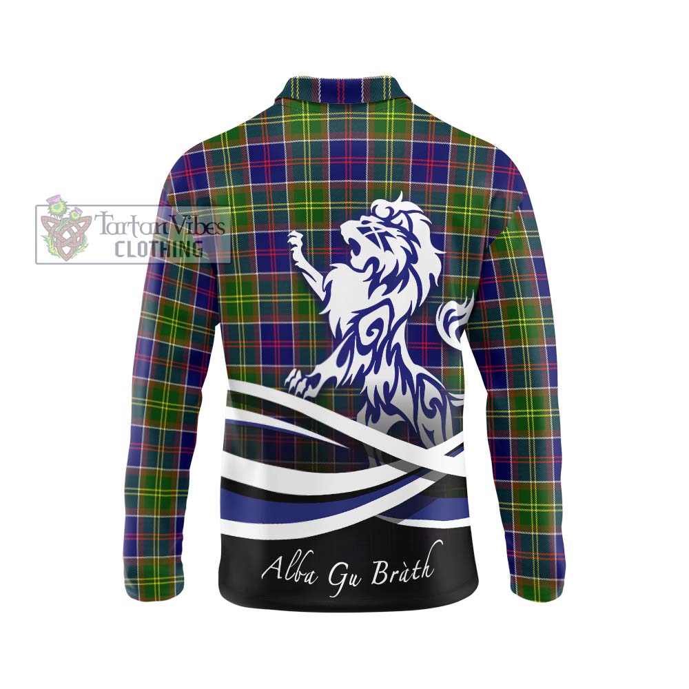 Whitefoord Tartan Long Sleeve Polo Shirt with Alba Gu Brath Regal Lion Emblem - Tartanvibesclothing Shop