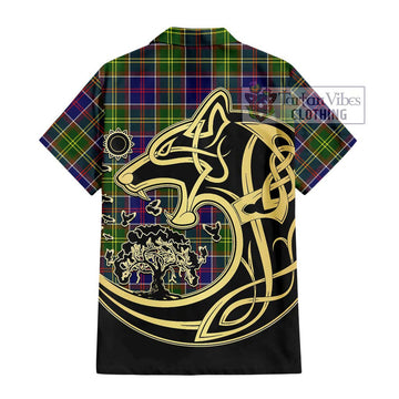 Whitefoord Tartan Short Sleeve Button Shirt with Family Crest Celtic Wolf Style