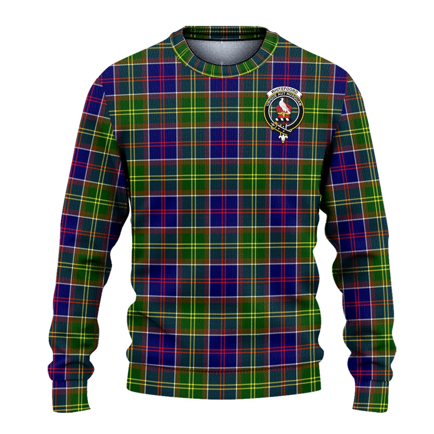 Whitefoord Modern Tartan Knitted Sweater with Family Crest - Tartanvibesclothing