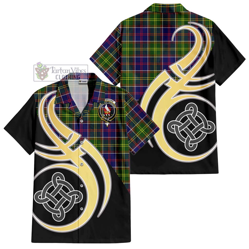 Whitefoord Tartan Short Sleeve Button Shirt with Family Crest and Celtic Symbol Style - Tartan Vibes Clothing