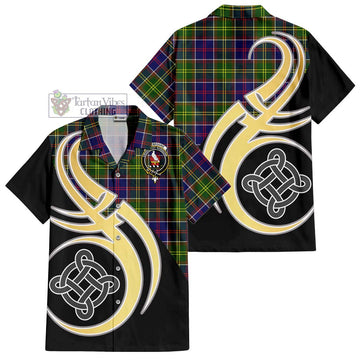 Whitefoord Tartan Short Sleeve Button Shirt with Family Crest and Celtic Symbol Style