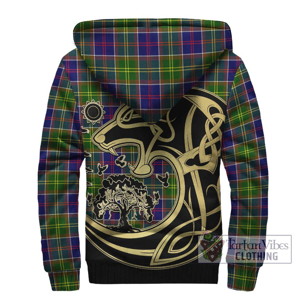 Whitefoord Tartan Sherpa Hoodie with Family Crest Celtic Wolf Style - Tartan Vibes Clothing