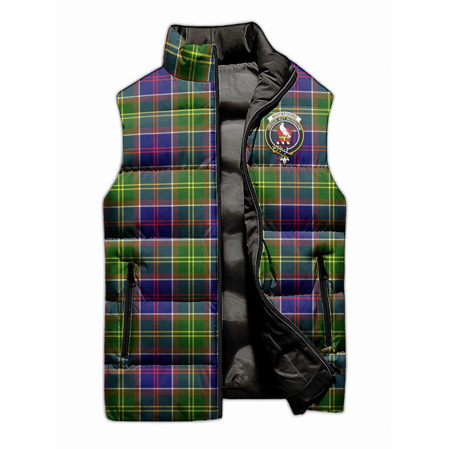 Whitefoord Modern Tartan Sleeveless Puffer Jacket with Family Crest - Tartanvibesclothing