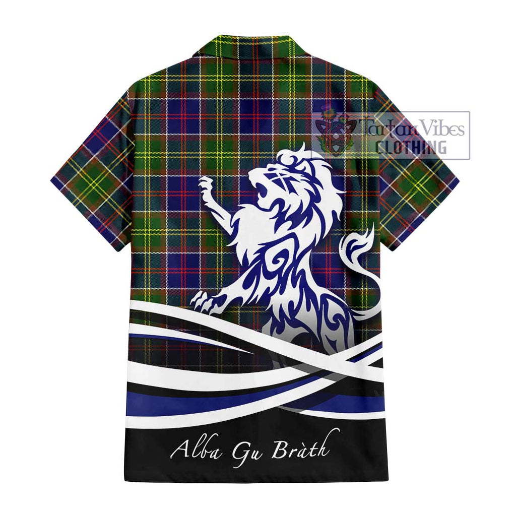 Whitefoord Tartan Short Sleeve Button Shirt with Alba Gu Brath Regal Lion Emblem - Tartanvibesclothing Shop