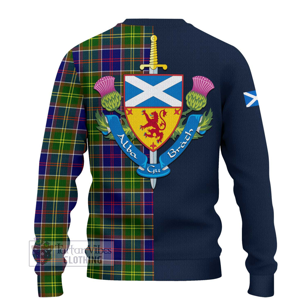 Tartan Vibes Clothing Whitefoord Modern Tartan Knitted Sweater with Scottish Lion Royal Arm Half Style