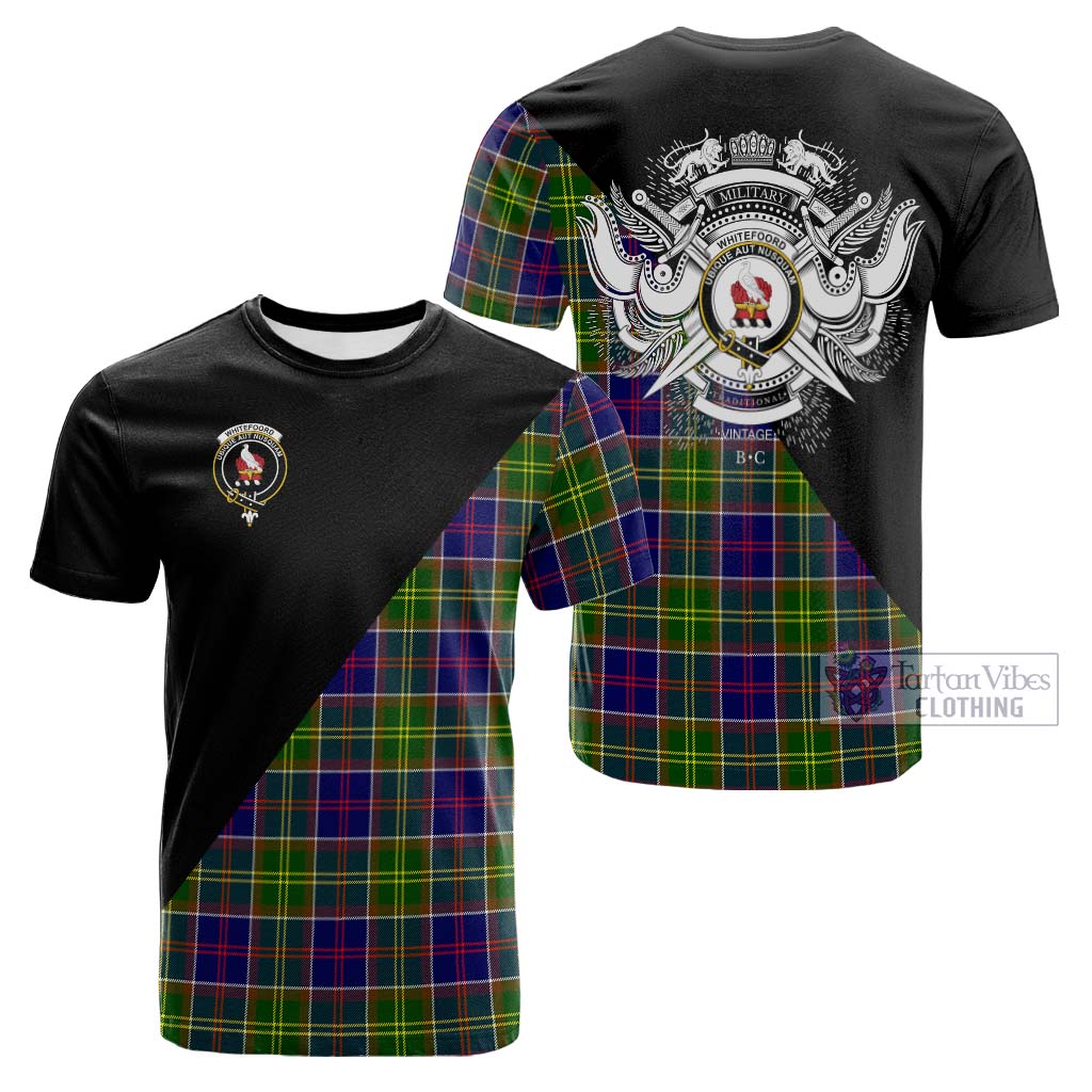 Tartan Vibes Clothing Whitefoord Modern Tartan Cotton T-shirt with Family Crest and Military Logo Style