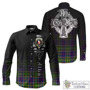 Whitefoord Tartan Long Sleeve Button Up Featuring Alba Gu Brath Family Crest Celtic Inspired