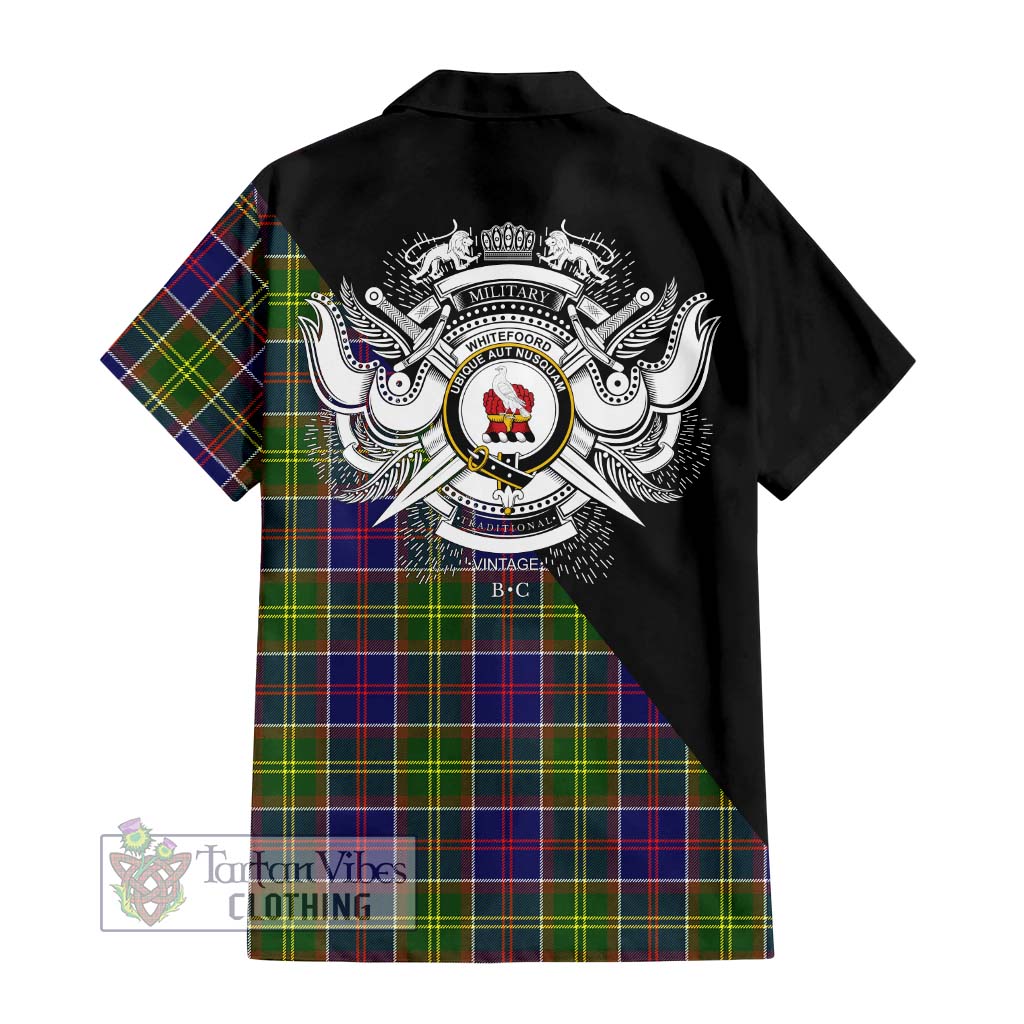 Tartan Vibes Clothing Whitefoord Modern Tartan Short Sleeve Button Shirt with Family Crest and Military Logo Style