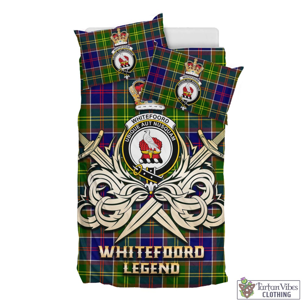 Tartan Vibes Clothing Whitefoord Modern Tartan Bedding Set with Clan Crest and the Golden Sword of Courageous Legacy