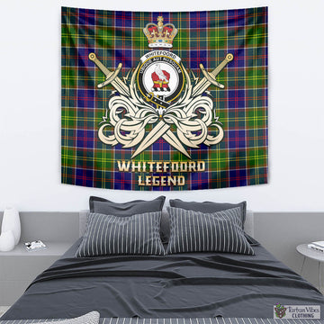 Whitefoord Tartan Tapestry with Clan Crest and the Golden Sword of Courageous Legacy