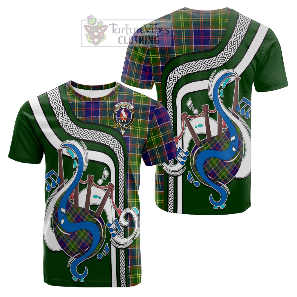 Tartan Vibes Clothing Whitefoord Modern Tartan Cotton T-shirt with Epic Bagpipe Style