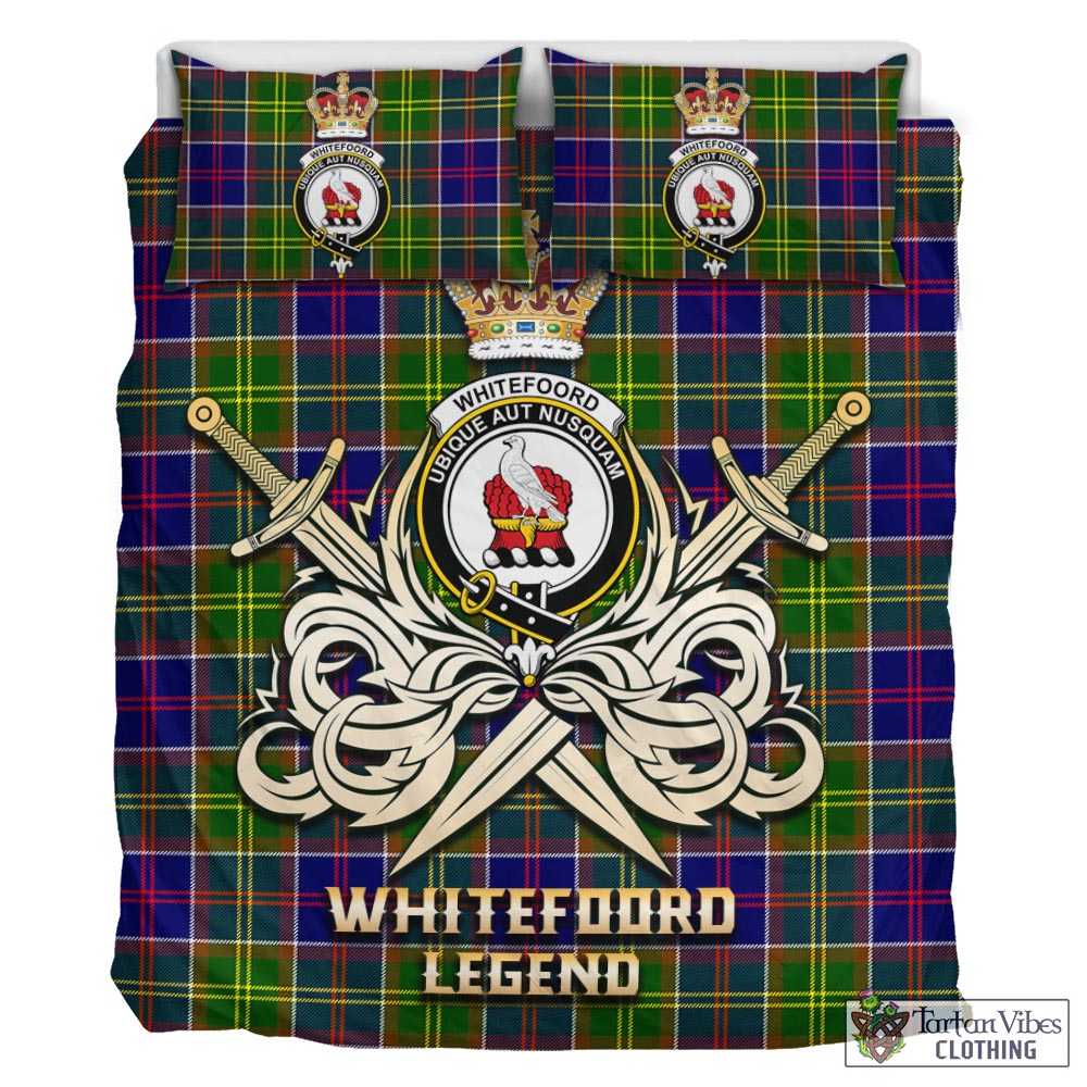 Tartan Vibes Clothing Whitefoord Modern Tartan Bedding Set with Clan Crest and the Golden Sword of Courageous Legacy