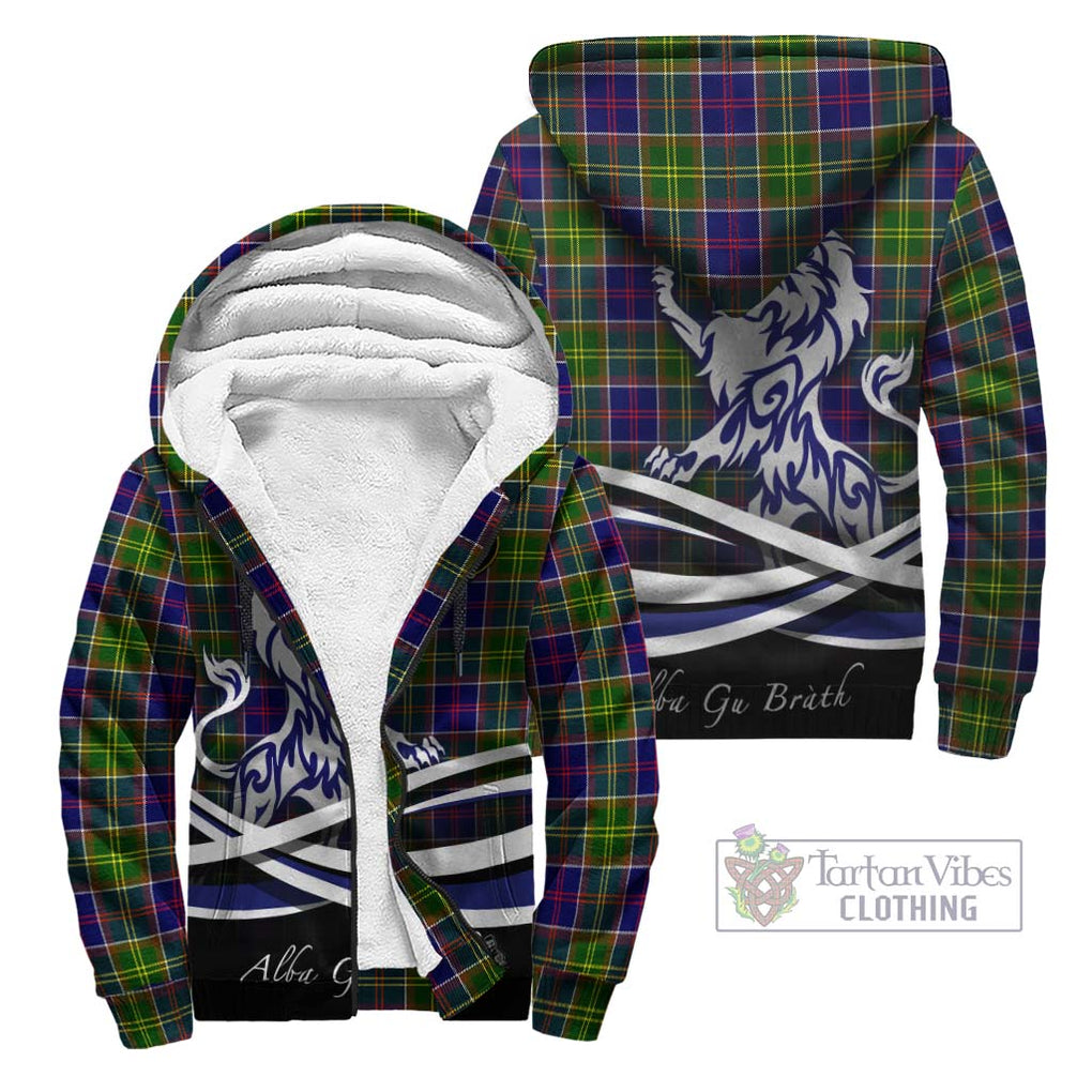 Whitefoord Tartan Sherpa Hoodie with Alba Gu Brath Regal Lion Emblem Unisex - Tartanvibesclothing Shop