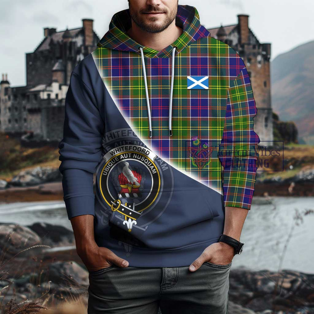 Whitefoord Tartan Hoodie with Personalised National Flag and Family Crest Half Style - Tartanvibesclothing Shop