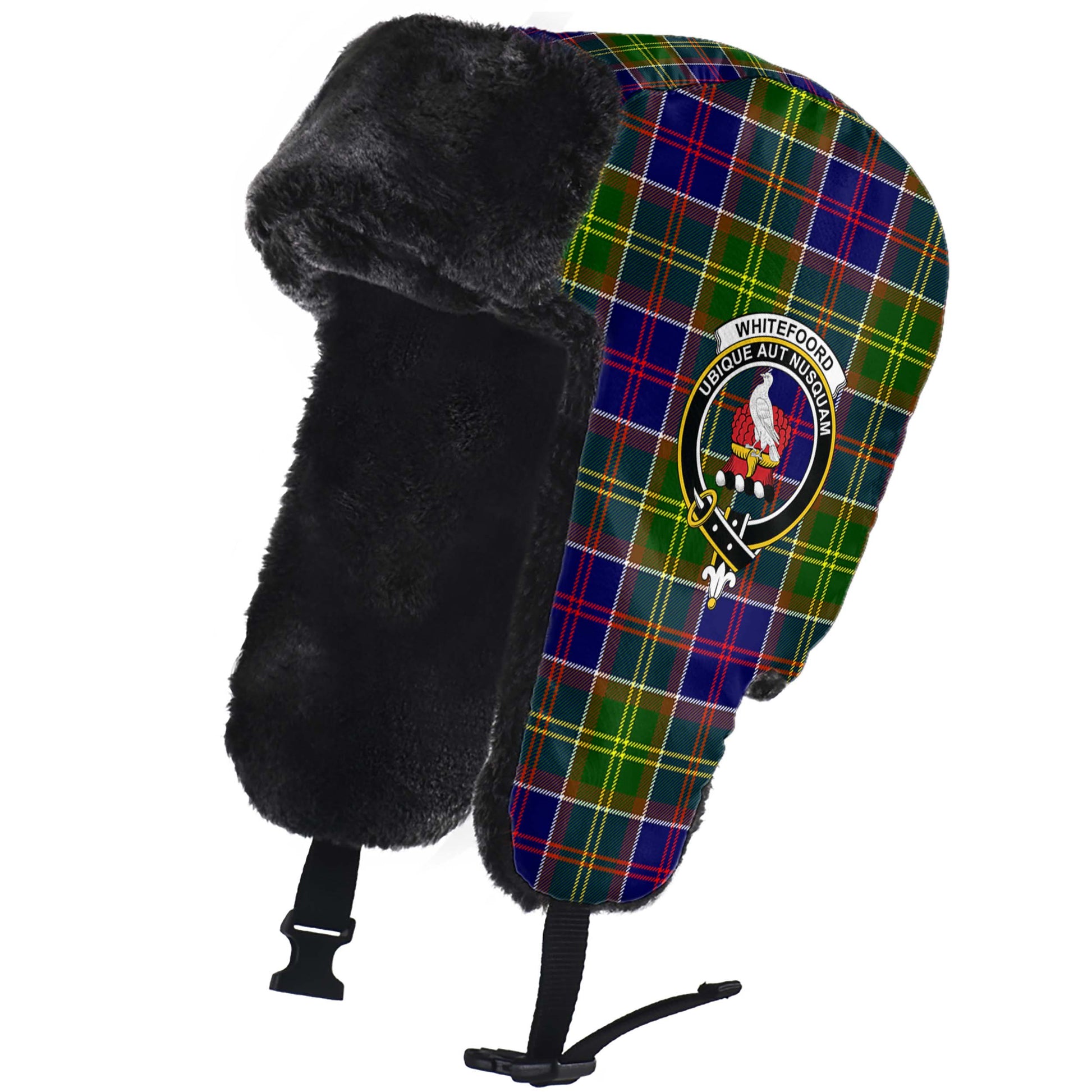 Whitefoord Modern Tartan Winter Trapper Hat with Family Crest - Tartanvibesclothing