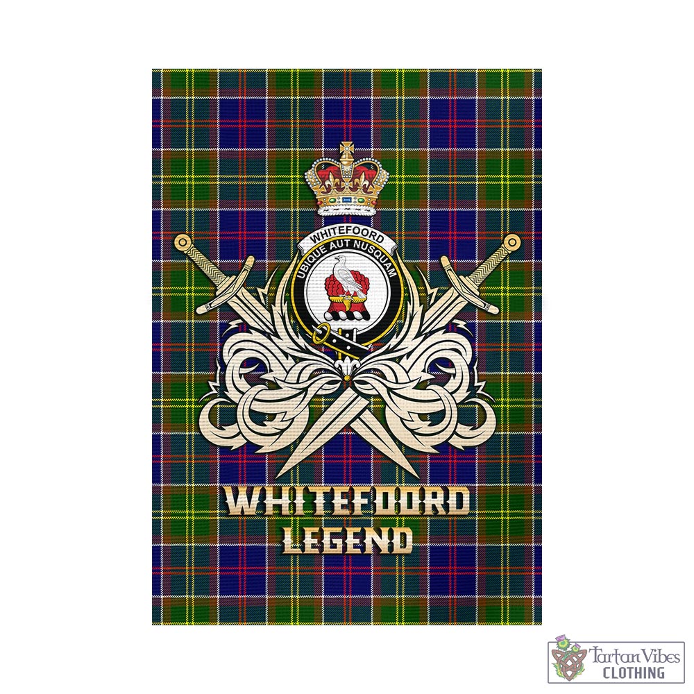 Tartan Vibes Clothing Whitefoord Modern Tartan Flag with Clan Crest and the Golden Sword of Courageous Legacy