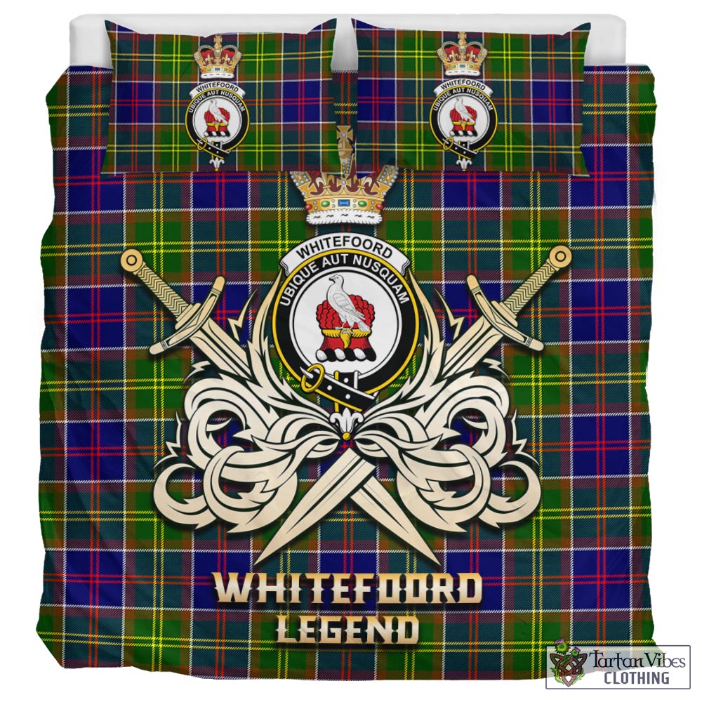 Tartan Vibes Clothing Whitefoord Modern Tartan Bedding Set with Clan Crest and the Golden Sword of Courageous Legacy