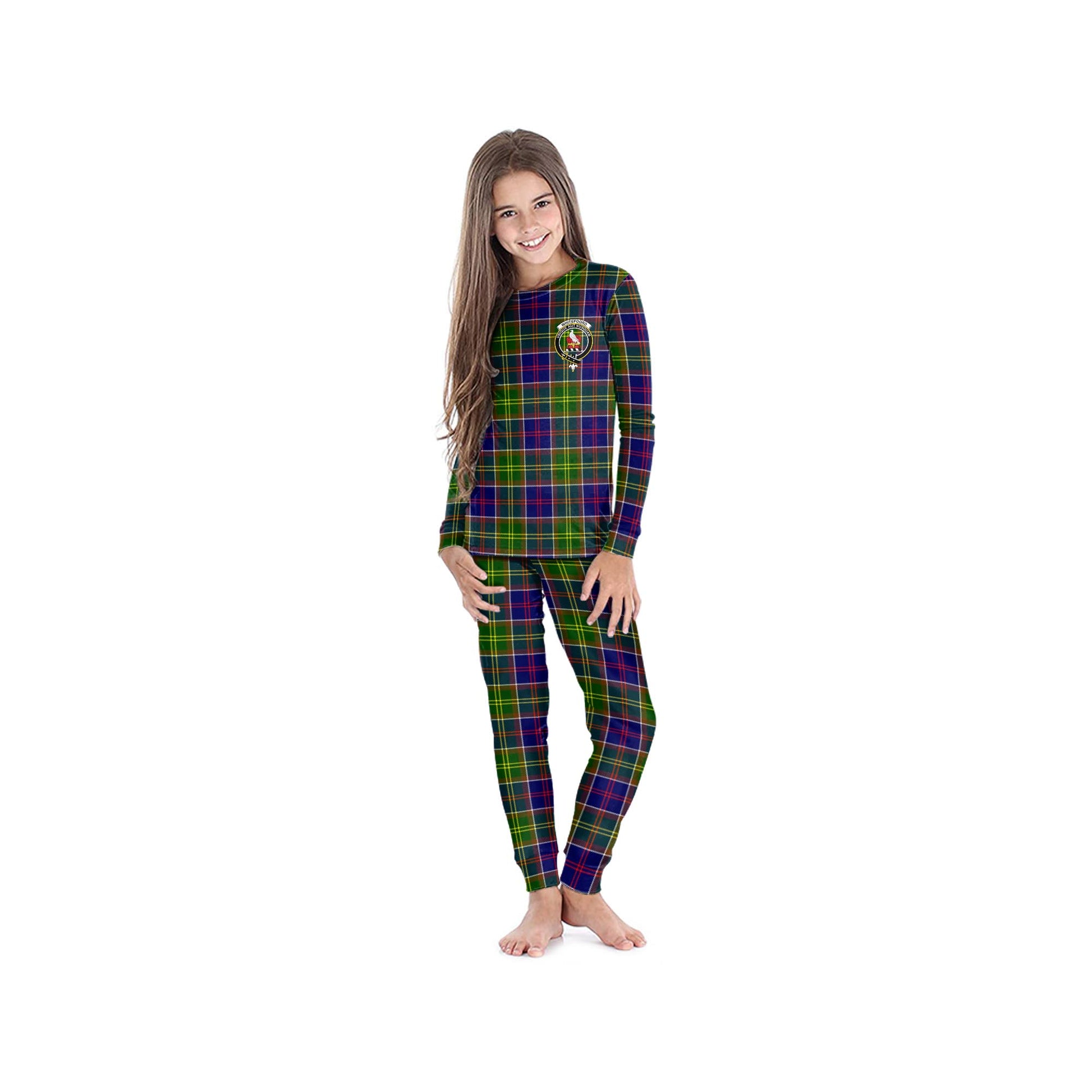 Whitefoord Modern Tartan Pajamas Family Set with Family Crest - Tartanvibesclothing