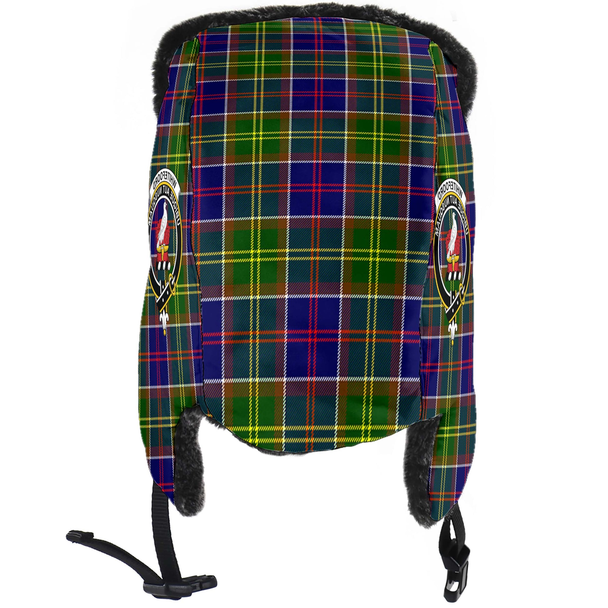 Whitefoord Modern Tartan Winter Trapper Hat with Family Crest - Tartanvibesclothing