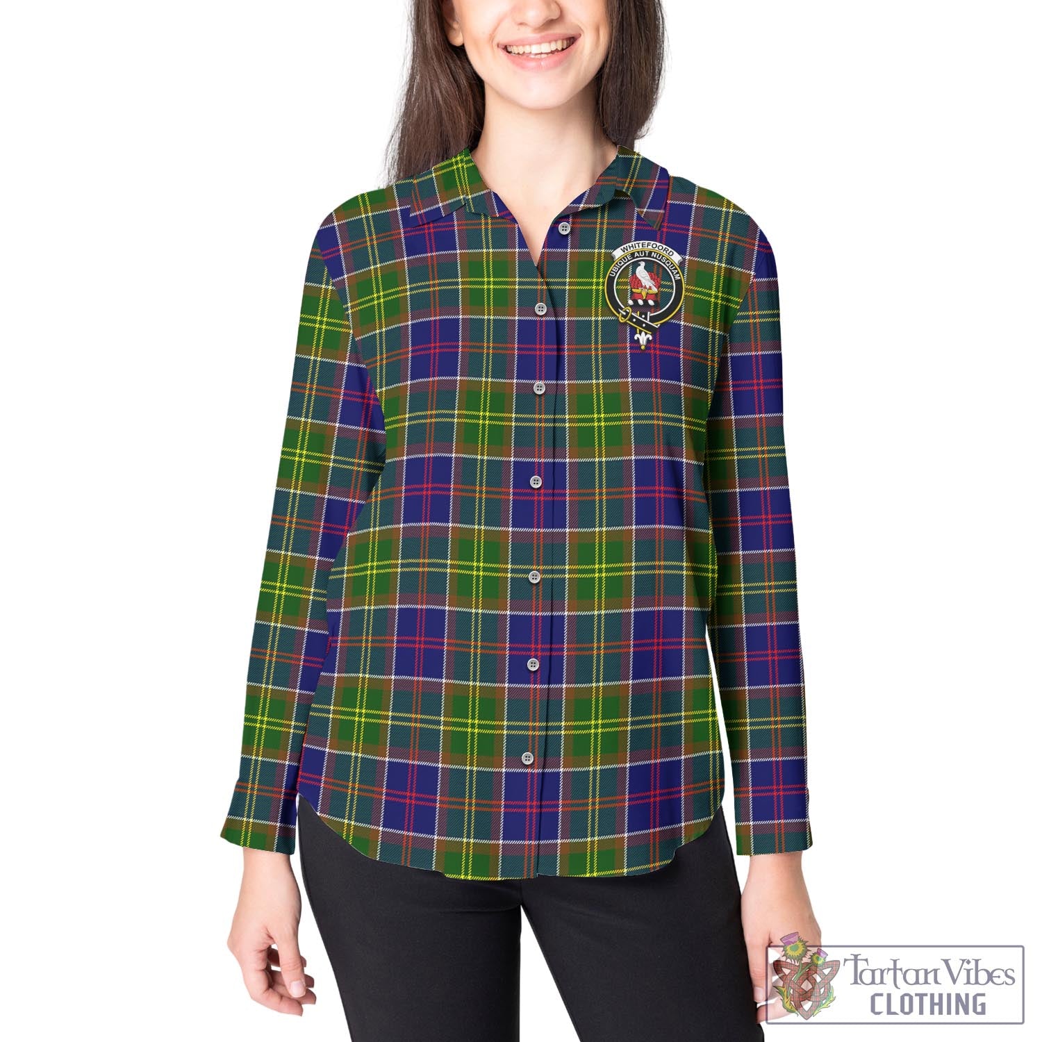 Tartan Vibes Clothing Whitefoord Modern Tartan Womens Casual Shirt with Family Crest