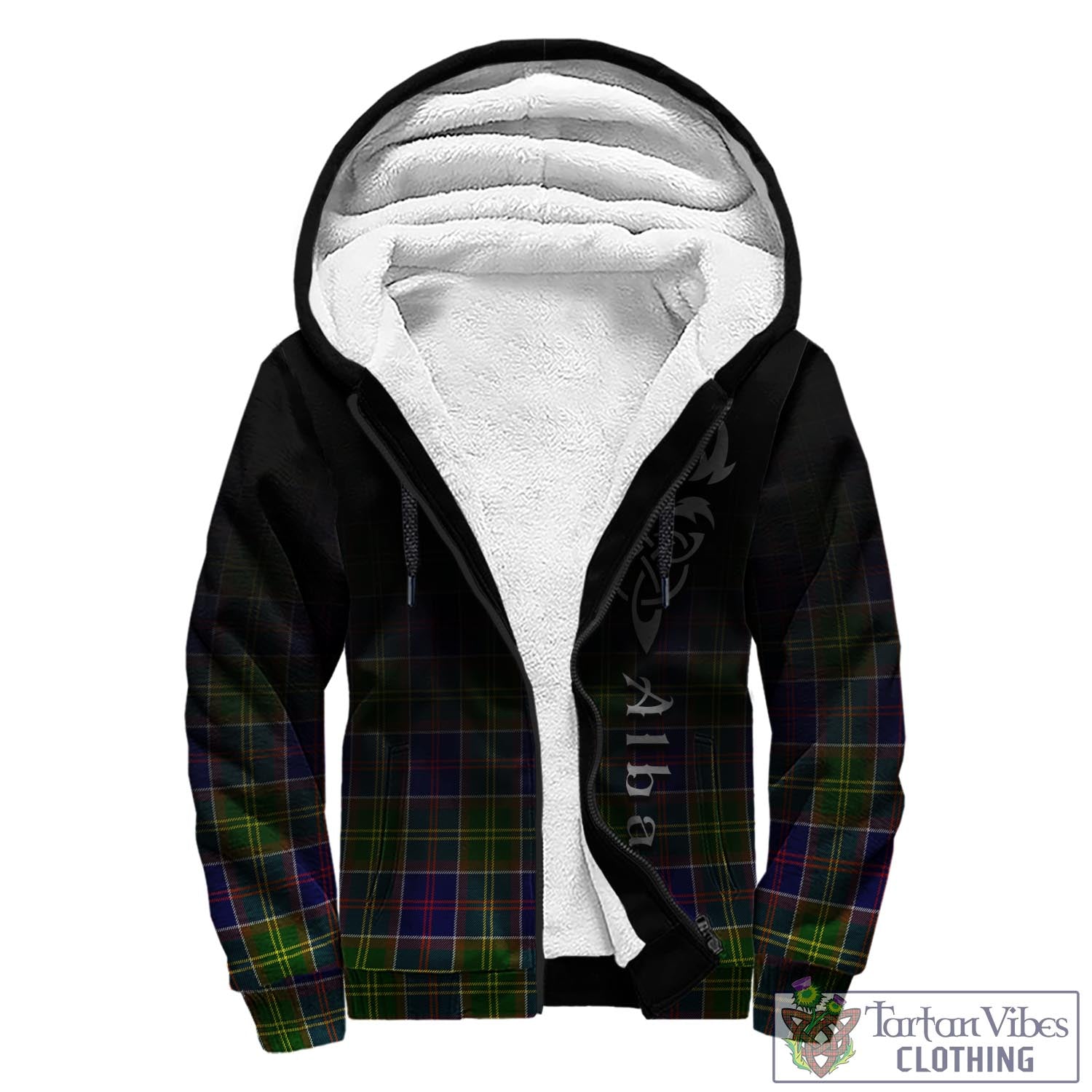 Tartan Vibes Clothing Whitefoord Modern Tartan Sherpa Hoodie Featuring Alba Gu Brath Family Crest Celtic Inspired