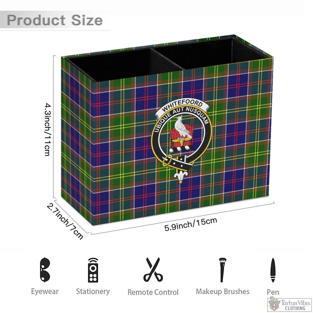 Whitefoord Tartan Pen Holder with Family Crest - Tartan Vibes Clothing