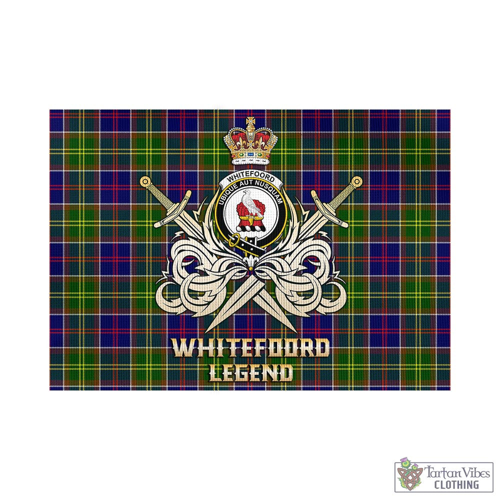 Tartan Vibes Clothing Whitefoord Modern Tartan Flag with Clan Crest and the Golden Sword of Courageous Legacy