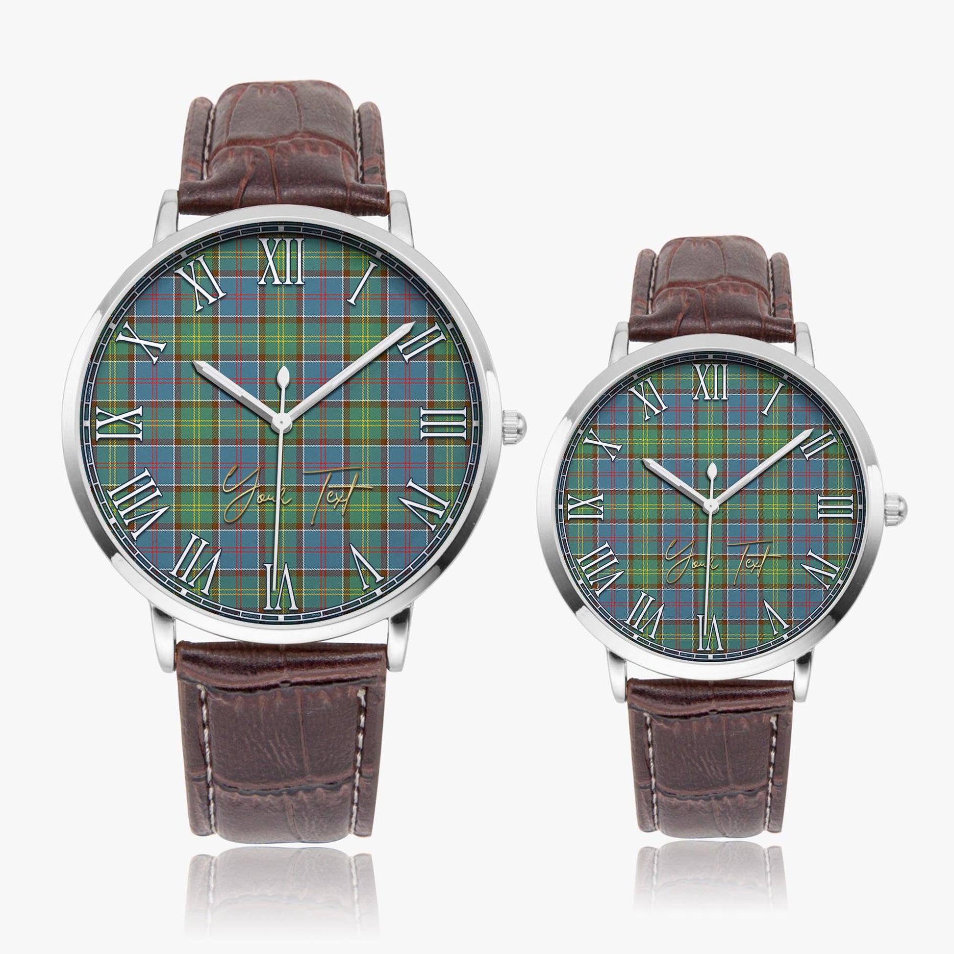 Whitelaw Tartan Personalized Your Text Leather Trap Quartz Watch Ultra Thin Silver Case With Brown Leather Strap - Tartanvibesclothing Shop