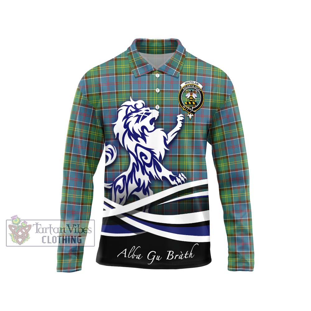 Whitelaw Tartan Long Sleeve Polo Shirt with Alba Gu Brath Regal Lion Emblem Unisex - Tartanvibesclothing Shop