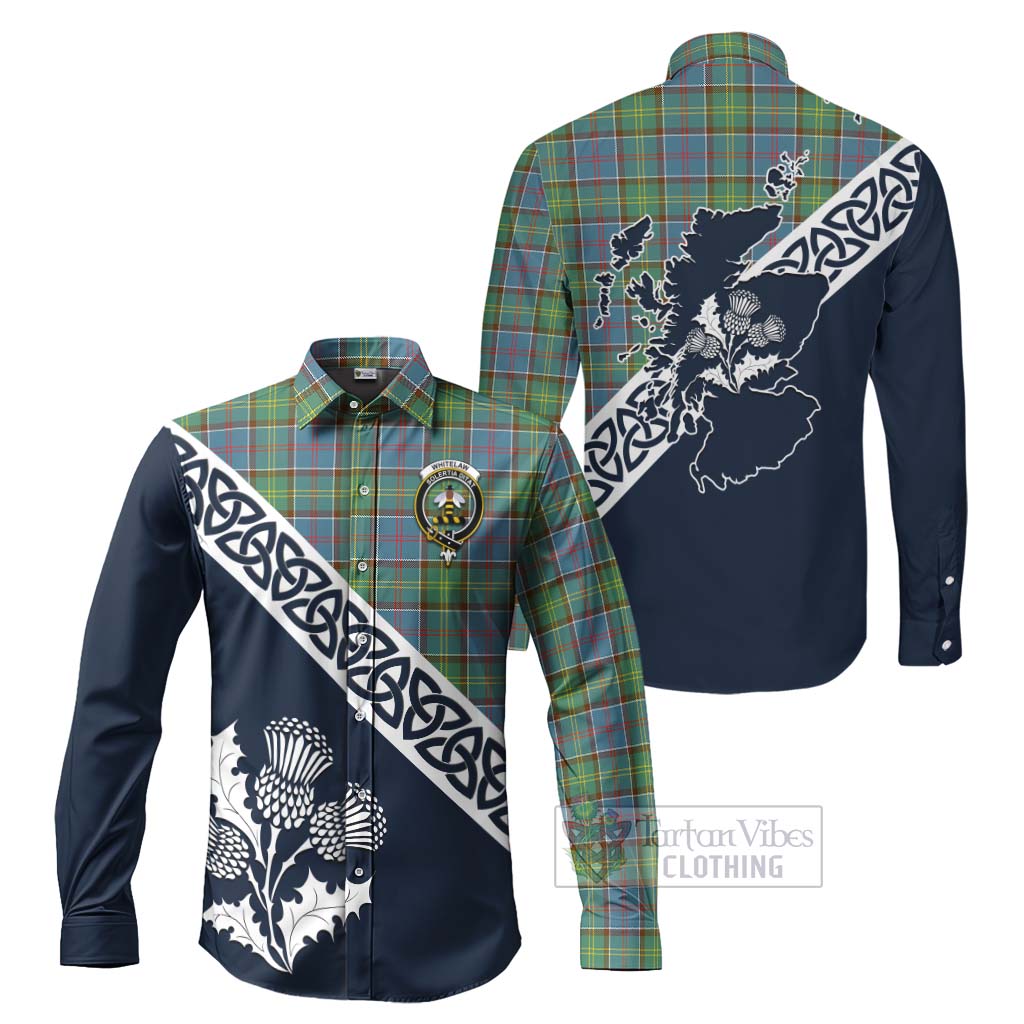 Tartan Vibes Clothing Whitelaw Tartan Long Sleeve Button Shirt Featuring Thistle and Scotland Map