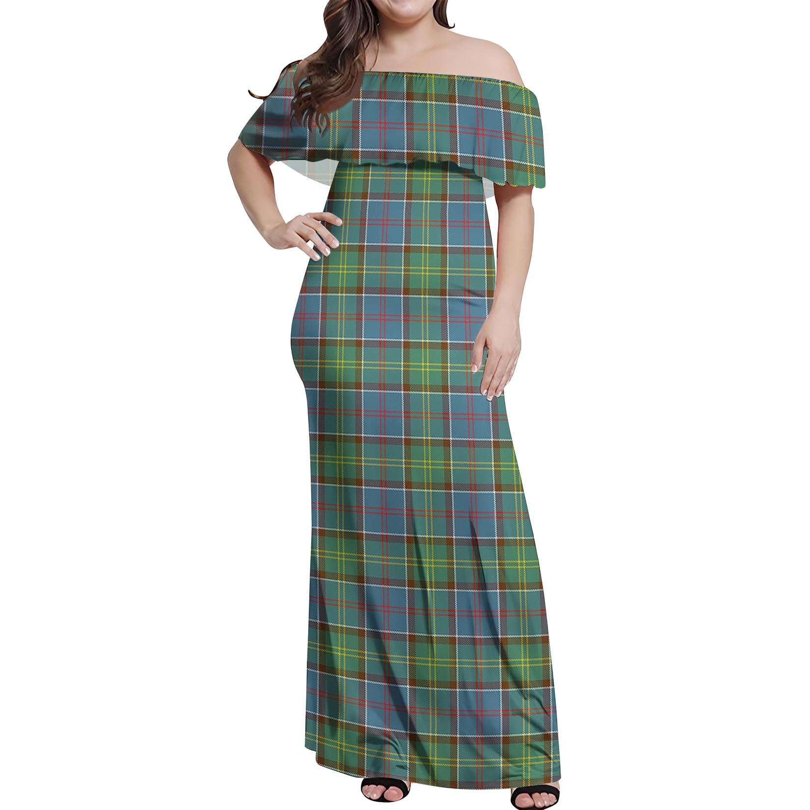 Whitelaw Tartan Off Shoulder Long Dress Women's Dress - Tartanvibesclothing