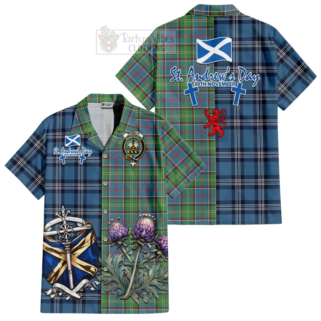 Tartan Vibes Clothing Whitelaw Tartan Short Sleeve Button Shirt Happy St. Andrew's Day Half Tartan Style