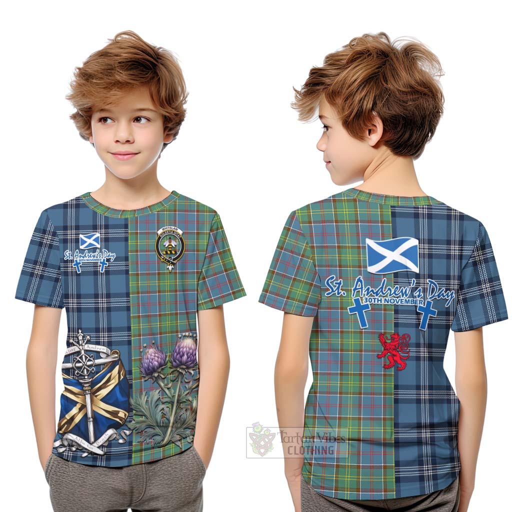 Tartan Vibes Clothing Whitelaw Tartan Kid T-Shirt Happy St. Andrew's Day Half Tartan Style