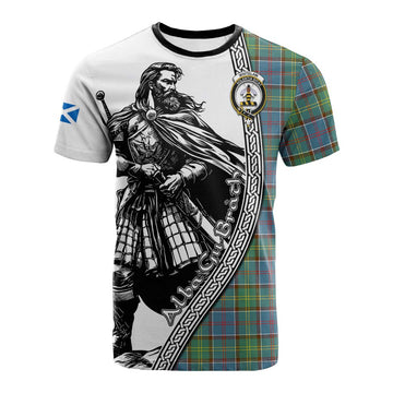 Whitelaw Tartan Clan Crest Cotton T-shirt with Highlander Warrior Celtic Style