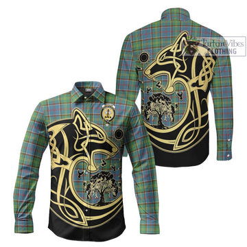 Whitelaw Tartan Long Sleeve Button Shirt with Family Crest Celtic Wolf Style