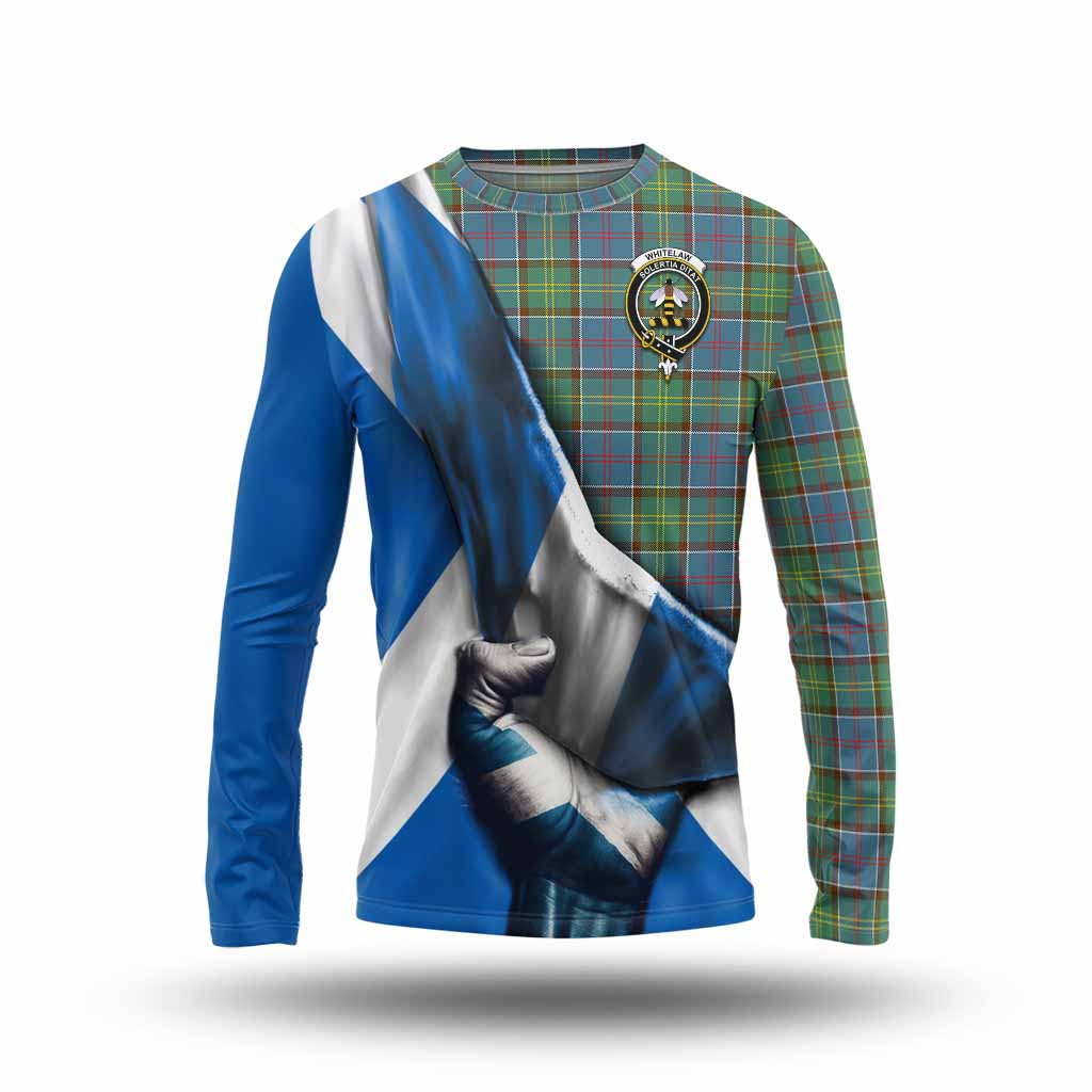 Tartan Vibes Clothing Whitelaw Tartan Long Sleeve T-Shirt with Family Crest Scotland Patriotic Style