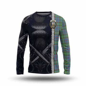 Whitelaw Tartan Long Sleeve T-Shirt with Family Crest Cross Sword Thistle Celtic Vibes