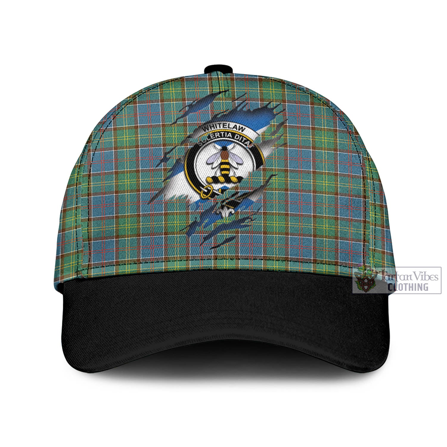 Tartan Vibes Clothing Whitelaw Tartan Classic Cap with Family Crest In Me Style