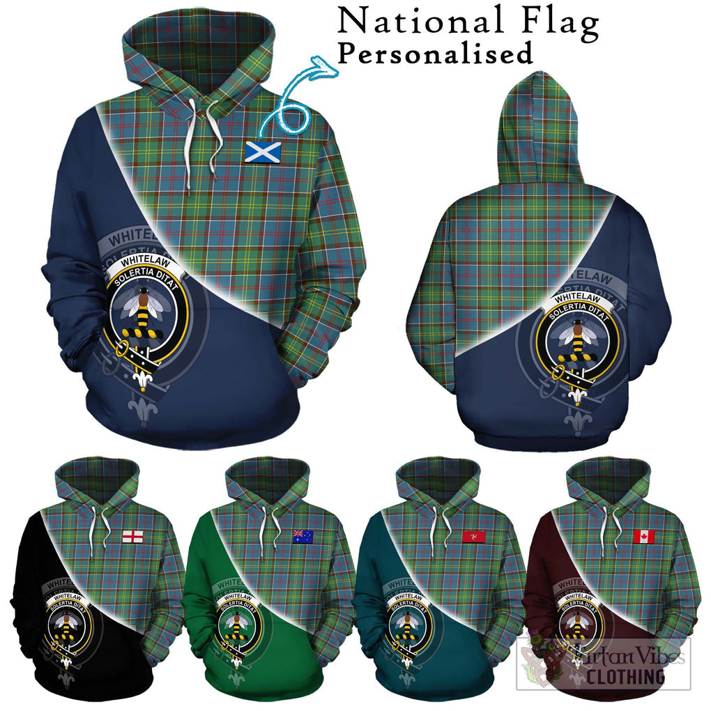 Whitelaw Tartan Hoodie with Personalised National Flag and Family Crest Half Style Zip Hoodie - Tartanvibesclothing Shop