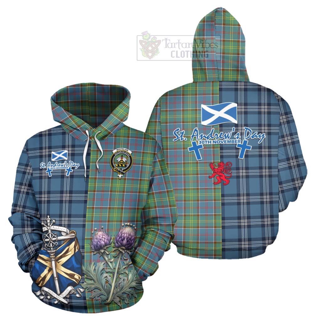 Tartan Vibes Clothing Whitelaw Tartan Hoodie Happy St. Andrew's Day Half Tartan Style