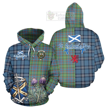 Whitelaw Tartan Hoodie Happy St. Andrew's Day Half Tartan Style