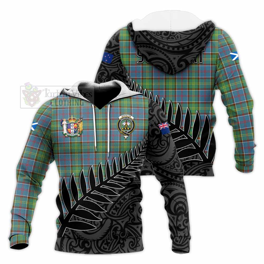 Tartan Vibes Clothing Whitelaw Crest Tartan Knitted Hoodie with New Zealand Silver Fern Half Style