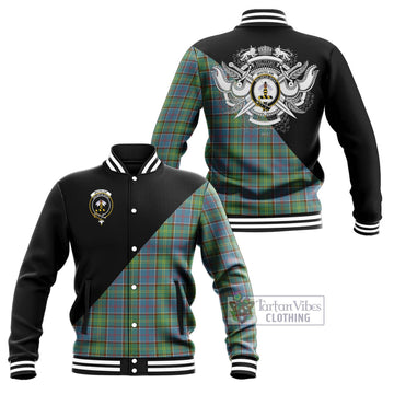 Whitelaw Tartan Baseball Jacket with Family Crest and Military Logo Style