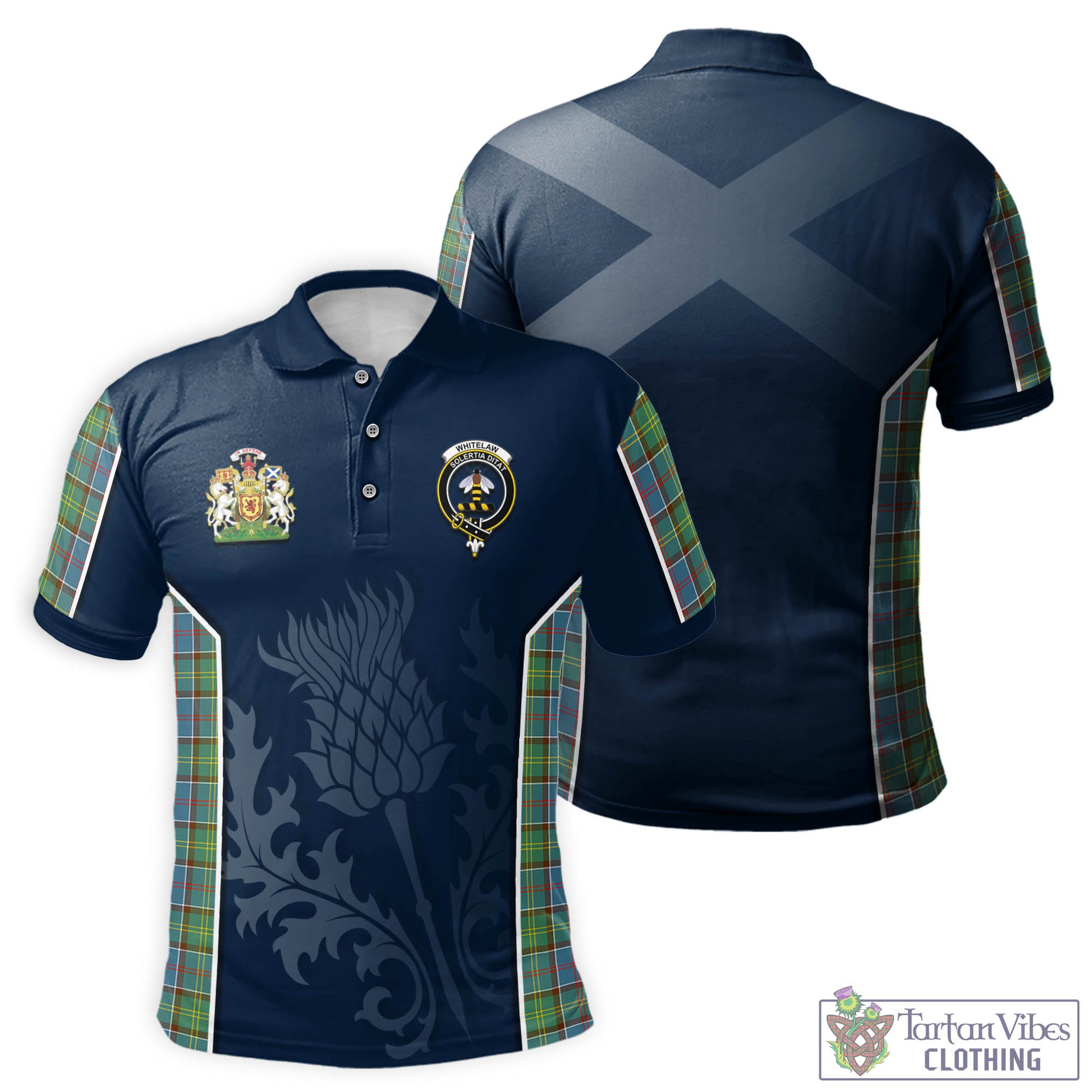 Tartan Vibes Clothing Whitelaw Tartan Men's Polo Shirt with Family Crest and Scottish Thistle Vibes Sport Style