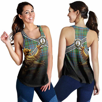 Whitelaw Crest Tartan Women's Racerback Tanks with Golden Lion Emblem Celtic Style 4XL - Tartan Vibes Clothing